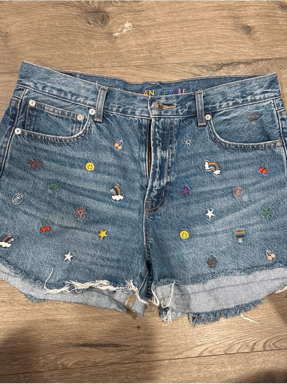 American Eagle Outfitters Embroidered Denim Shorts - Blue